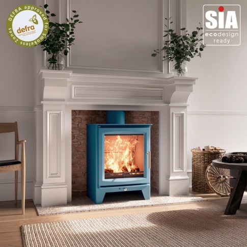 Ecosy+ Hampton 5 XL - Defra Approved - Eco Design Ready - Clearskies 5 - 5kw - 7 Year Guarantee - Woodburning Stove  "Cool Blue"